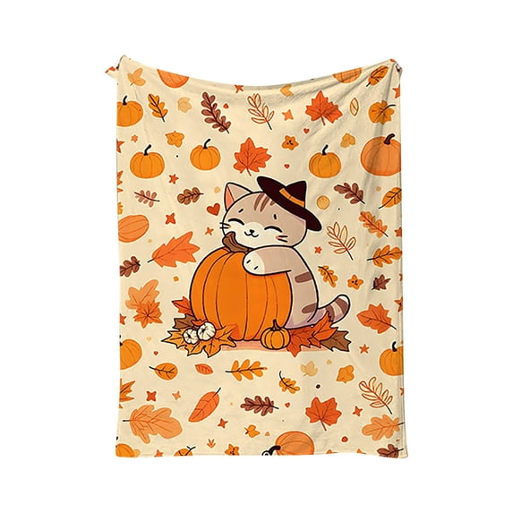 Sahpxhe Fall Throw Blanket, Cute Cat with Witch Hat Maple Leaf Print Soft Flannel Blanket for Sofa Couch Bedroom Home Decor