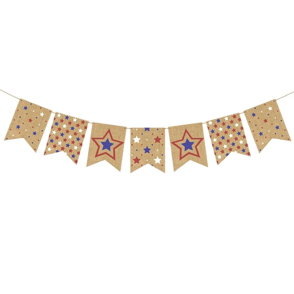 Sahpxhe Five Pointed Star Linen String Flag Banner, for Independence Day Activities and Party Decoration Flags Multicolor