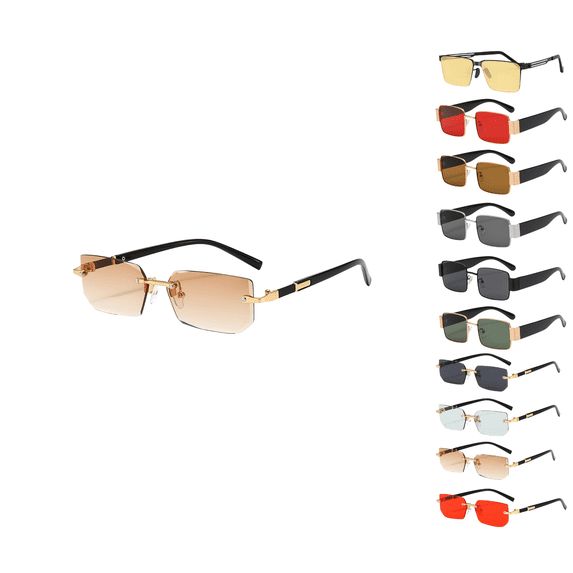 Sahpxhe Frameless Trendy Sunglasses European Cut Jelly Colored UV400 Protection Gold