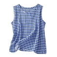 thumbnail image 1 of Sahpxhe Gingham Crop Tank Tops for Women Cotton Sleeveless Crew Neck Plaid Shirt Casual Loose Fit Cute Blouse for Summer Blue XL, 1 of 9