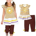 thumbnail image 1 of Sahpxhe Girls 2 Piece Striped Set Ruffle Flutter Sleeve Crew Neck Tunic Top & Capri Pants Summer Little Girls Outfits Yellow 3-4 Years, 1 of 7