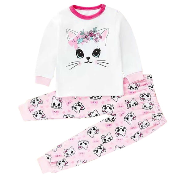 Sahpxhe Girls Boys Clothes 2 Piece Lounge Set Cotton Crew Neck Long Sleeve Tops and Pants Set Kids Soft Cozy Cute Printed Outfits Pink 5-6 Years