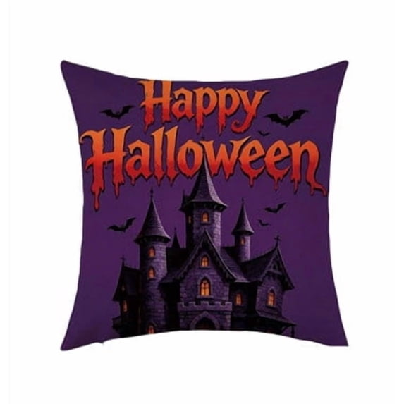 Sahpxhe Halloween Castle Pillow Covers,18x18in Spooky Bat Pattern Decorative Sofa Cushion Pillow Cases with Hidden Zipper for Halloween Decoration,Living Room Sofa Orange