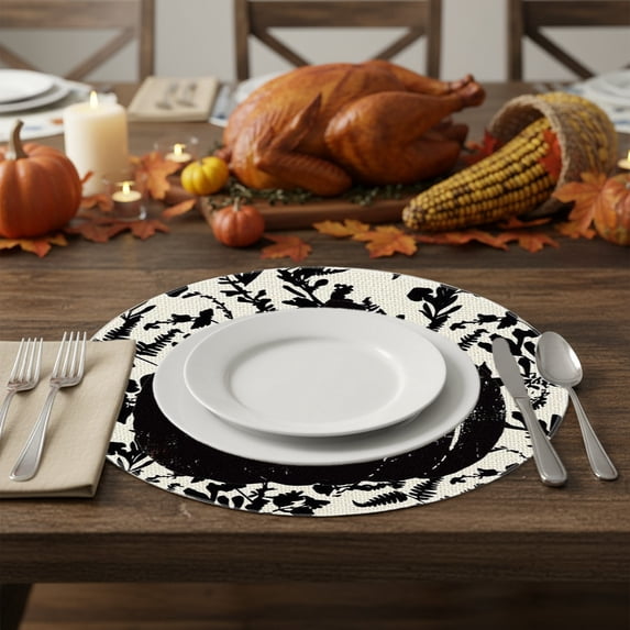 Sahpxhe Halloween Decorations Indoor Placemat with Pumpkin Pattern Table Decor, Fall Linen Maple Pumpkin Print Round Placemats for Home Kitchen Dining Party Decor Multicolor