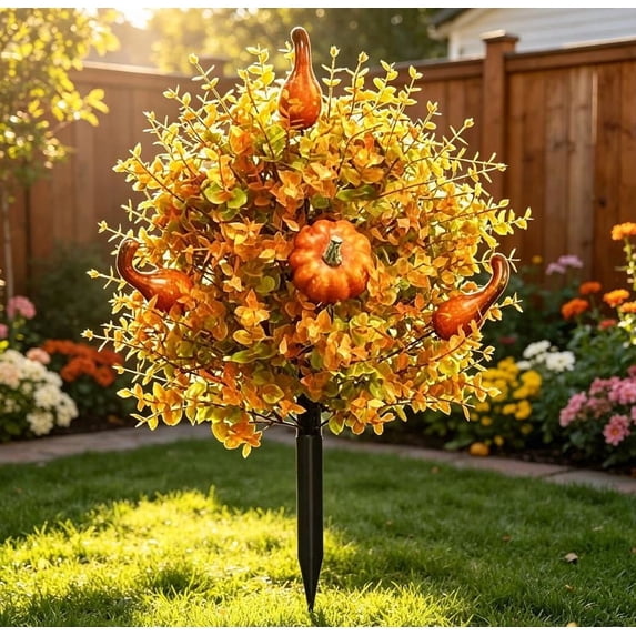 Sahpxhe Halloween Decorations Outdoor Artificial Pumpkin Flowers Garden Stake, Faux Shrubs with Ground Spikes for Porch Patio Wedding Party Decor 22 in Orange