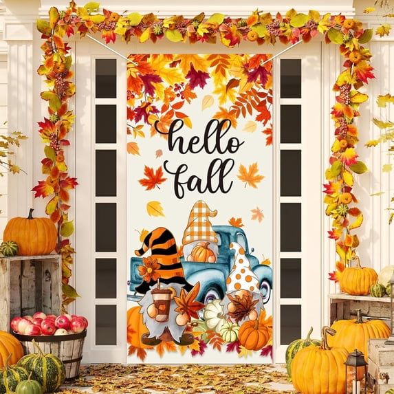 Sahpxhe Halloween Decorations Outdoor Door Banner, Pumpkin Castle Door Cover Background Cloth for Thanksgiving Photography Party Decor Multicolor