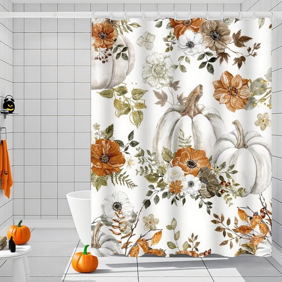 Sahpxhe Halloween Decorations Shower Curtains with Pumpkin Pattern, Waterproof Fabric Bath Partition Curtain with Rod Suit for Bathroom Home Party Decor Multicolor