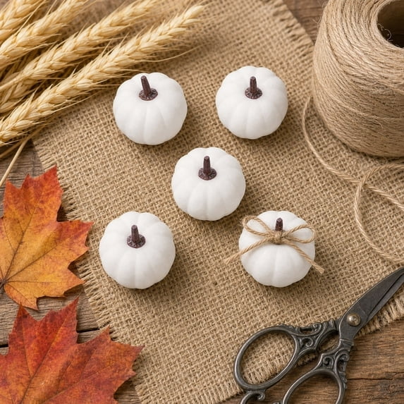 Sahpxhe Halloween Fake Pumpkin Decorations Indoor, Mini Artificial White Orange Foam Plastic Small Pumpkins for Thanksgiving Table Party Decor 5 pack White