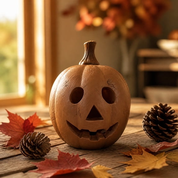 Sahpxhe Halloween Fake Pumpkin Decorations Outdoor, Handmade Resin Pumpkin with Details for Thanksgiving Fall Yard Patio Party Decor Brown