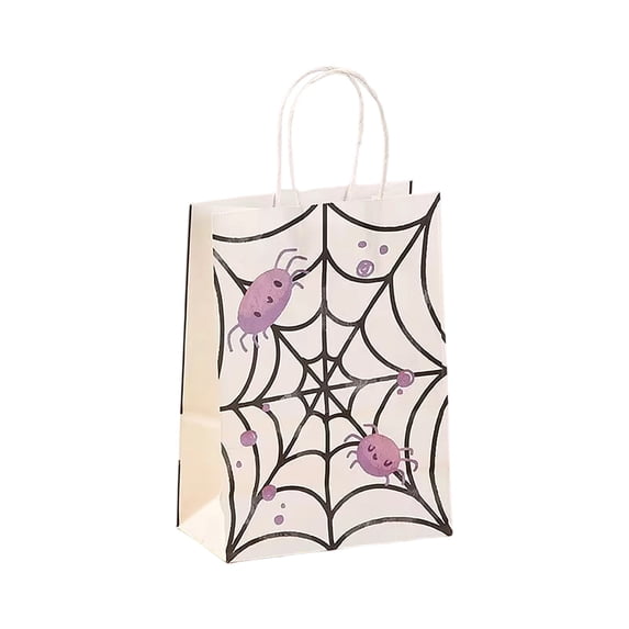 Sahpxhe Halloween Kraft Paper Gift Bags,Spooky Pattern Treat Bag with Handles,Reusable Party Favor Bags Candy Bags for Trick or Treat,8.3X5.9X3.1in White
