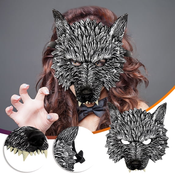 Sahpxhe Halloween Mask for Adults, Werewolf Soft Foam 3D Realistic Headset Dress Up Prop Mask for Carnival Indoor Gathering Party Decor Silver