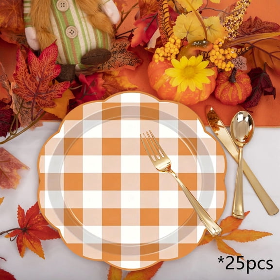 Sahpxhe Halloween Paper Plates Party Supplies 25 pack, Thanksgiving Fall Pumpkin Maple Disposable Autumn Plates for Holiday Party Decor Orange