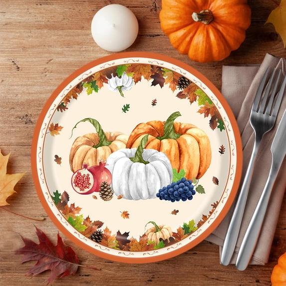 Sahpxhe Halloween Paper Plates Party Supplies, Thanksgiving Autumn Pumpkin Maple Leaf Disposable Dinner Plates for Fall Holiday Party Decor 20 pack Multicolor