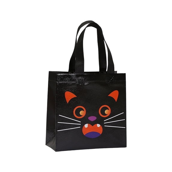 Sahpxhe Halloween Reusable Gift Bags Treat Bags,Non-Woven Goodie Totes with Spooky Prints,Candy Bags for Trick or Treat,Party Favors Supplies,7.87x7.87x3.54in Black