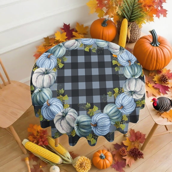 Sahpxhe Halloween Tablecloth Indoor Tabletop Decorations, Round Waterproof Thanksgiving Day Dust Cloth Spill-Proof Cover for Holiday Dining Party Decor 60 in Multicolor