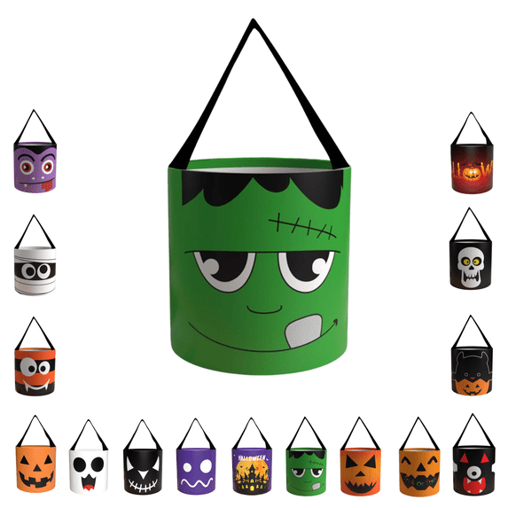 Sahpxhe Halloween Trick or Treat Bucket Candy Spooky Tote Bag with Lamp String,Cloth Gift Halloweenbasket with Comfortable Handles for Festive Gift Storage Green-Led Strip