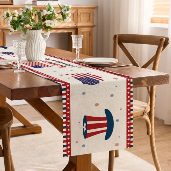 Sahpxhe Independence Day Table Runner, Flag and Star Pattern Dinner Table Runner for Holiday Party Table Decoration Multicolor