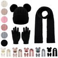 thumbnail image 1 of Sahpxhe Kids Winter Hat Gloves Scarf Set Cable Knit Double Pom Pom Beanie Scarf Gloves 3 Piece Set Ski Cold Weather Accessories Black 3-12 Years, 1 of 6