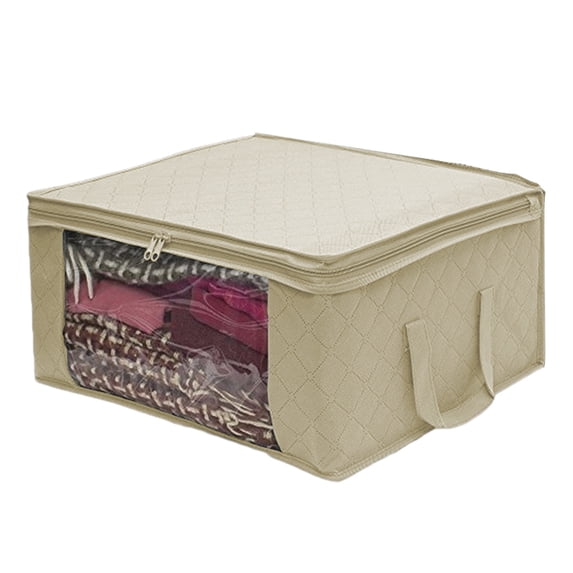 Sahpxhe Large Comforter Storage Bag Large-Capacity Zipper Storage Bag with Transparent Window Foldable Machine Washable Bag for Blankets,Quilts and Thick Clothes 19.26 x 14.17 x 8.26in Beige
