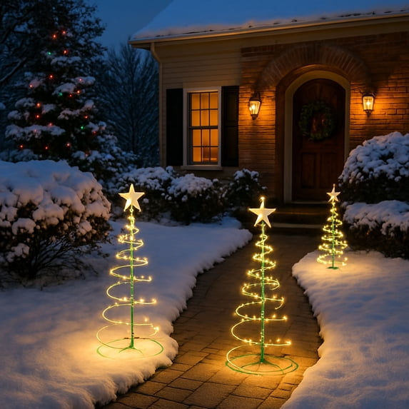 Sahpxhe Led Solar Christmas Tree Light,Iron Outdoor Garden Patio Decoration with 8 Modes Warm Color Light,Winter Holiday Ornament,27.56x7.87in Multicolor-A