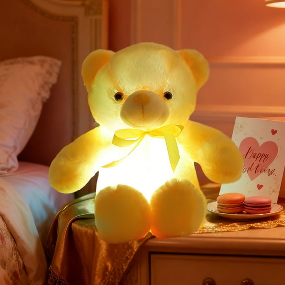 Sahpxhe Light up White Teddy Bear LED Stuffed Animal Soft Nightlight Glow Bear Plush Toy Gifts for Kids Mom Girls Birthday Christmas 9.45 Inches Multicolor