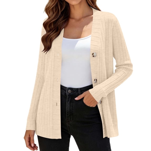 Sahpxhe Lightweight Cardigans Sweaters for Women Soft Button Down Long Sleeve Cozy Ribbed Knit Layering Casual Relaxed Outerwear Khaki L