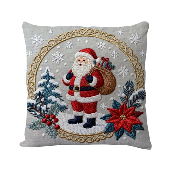 Sahpxhe Linen Christmas Throw Pillow Covers,17.72x17.72in Santa Claus Imitation Embroidery Cushion Case with Hidden Zipper for Sofa Living Room Winter Decor Multicolor-E