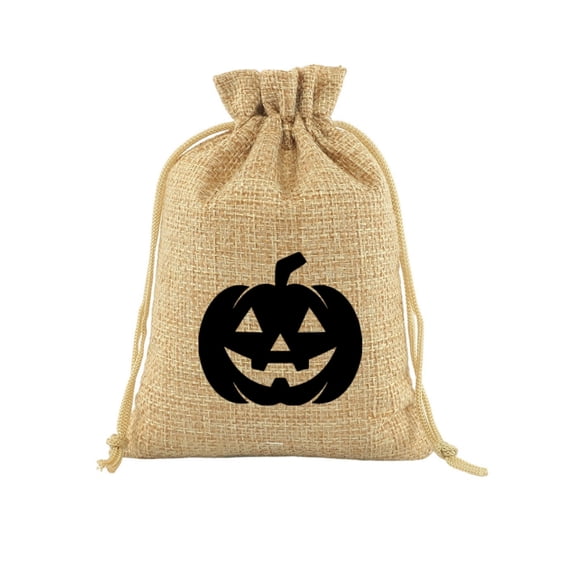 Sahpxhe Linen Halloween Drawstring Treat Bags,Reusable Goodie Pouches with Pumpkin Pattern,Candy Gift Sacks for Trick or Treat,Party Favors,5.5x3.9in Khaki