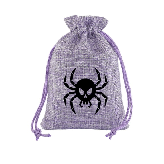 Sahpxhe Linen Halloween Drawstring Treat Bags,Reusable Goodie Pouches with Spider Pattern,Candy Gift Sacks for Trick or Treat,Party Favors,5.5x3.9in Purple