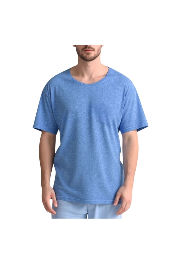 Men's Adaptive Post-Surgery Shirts Short Sleeve Tops with Snaps Recovery T-Shirts for Hospital Daily Wear Blue M