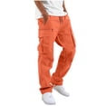 thumbnail image 1 of Sahpxhe Men's Cotton Cargo Pants Casual Straight Leg Elastic Waist Drawstring Pants with Zipper Pockets for Workout Hiking Orange XXXL, 1 of 8