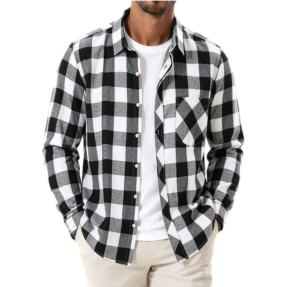 Sahpxhe Men's Flannel Shirts Jacket Plaid Button Down Collared Long Sleeve Lightweight Tops Fall Casual Vintage Shacket White XXXL