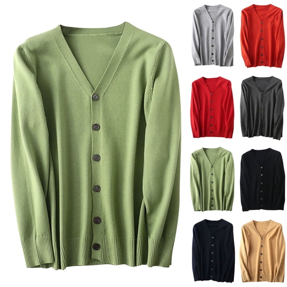 Sahpxhe Mens Knit Cardigan Sweaters Button down V-Neck Long Sleeve Lightweight Sweater Jacket Casual Slim Fit Fall Outerwear Green L