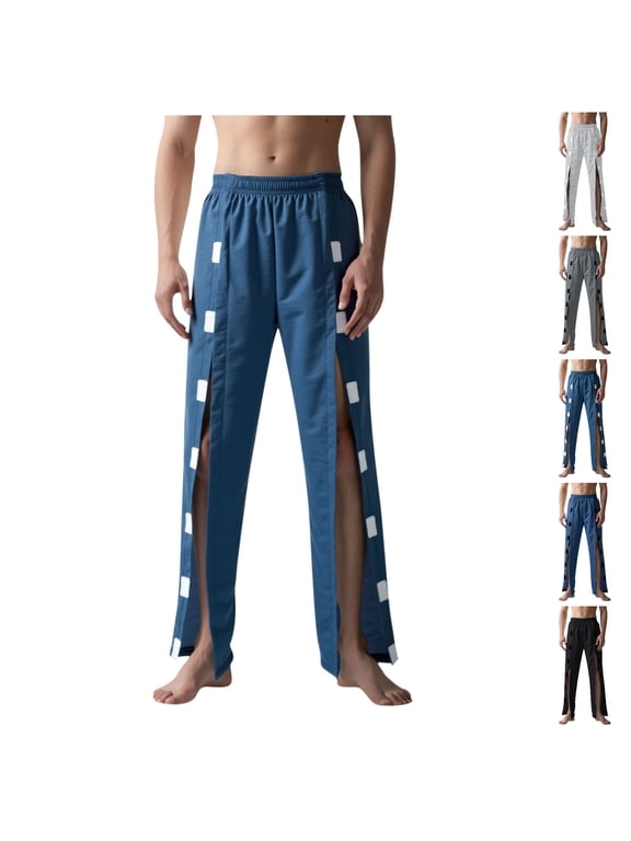 Mens Post Surgery Care Pants Tear Away Easy On Off Long Pants Adaptive Clothing Full Open Side Snap Trousers Blue M