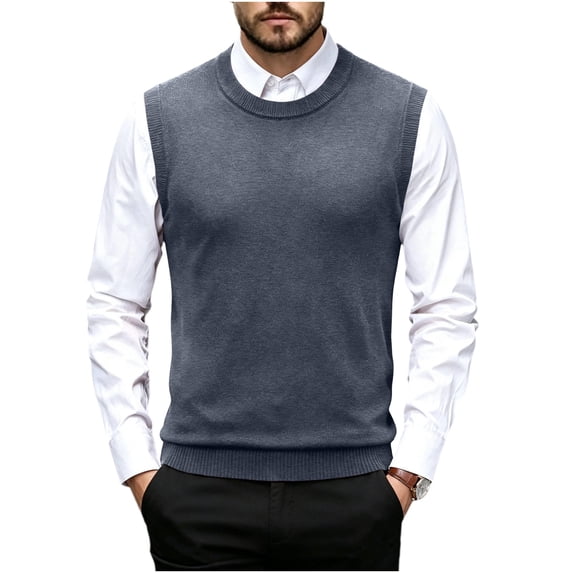 Sahpxhe Mens Sweater Vests Crew Neck Sleeveless Lightweight Knit Pullover Casual Slim Sweater Waistcoat for Preppy Office Dark Gray XXXXL