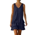 thumbnail image 1 of Sahpxhe Mini Dresses for Women Sleeveless V-Neck Ruffle Tiered Cotton Linen Tank Dress Casual Summer Beach Vacation Sundresses Navy M, 1 of 7