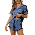 thumbnail image 1 of Sahpxhe Pajamas Set for Women Silk Satin Short Sleeve Button Down Lounge Set Ruffle Hem Shorts Pjs 2 Piece Sleepwear Blue XL, 1 of 8