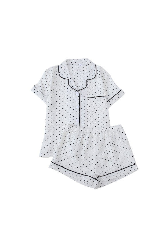 Pajamas for Women Set Floral Print Pjs Short Sleeve Button Down Shirt with Shorts 2 Piece Comfy Lounge Matching Sets White S