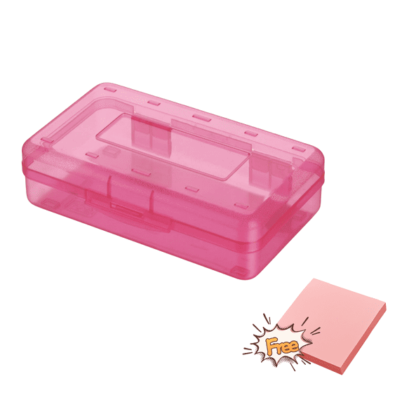 Sahpxhe Pink Transparent Plastic Pencil Box,Large Capacity Clear Storage Box with Snap-Tight Lid,Size7.87X2.36X4.33In,Give Away 100Pcs Pink Elf-Stick Notes,3x3 Inches To Do Lis