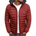 thumbnail image 1 of Sahpxhe Puffer Jacket Men Hooded Full Zip Lightweight Winter Quilted Jacket Warm Casual Padded Outdoor Travel Coat with Pockets Wine M, 1 of 6