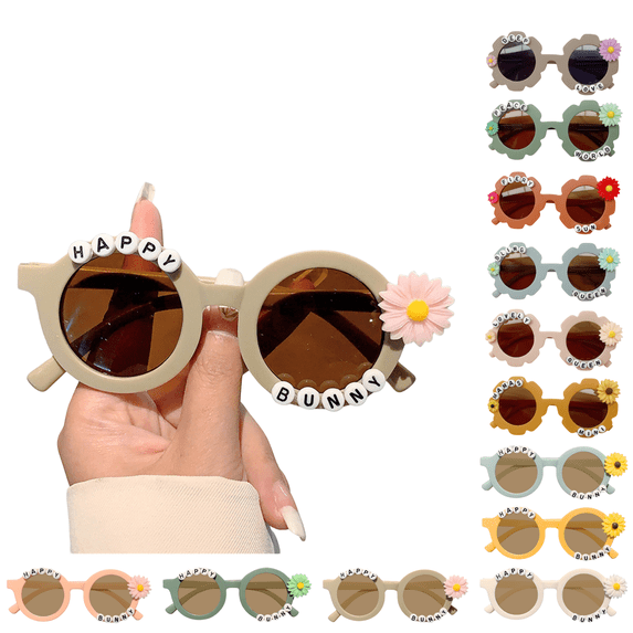 Sahpxhe Round Sunflower Sunglasses UV400 Protection Cute Flower Shape for Girls Boys Summer Brown