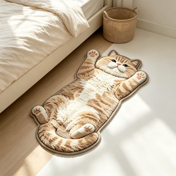 Sahpxhe Rugs for Bedroom, Cute Stretching Cat Shaped Fluffy Animal Pattern Non Slip Long Area Rug for Living Room Entryway Home Decor