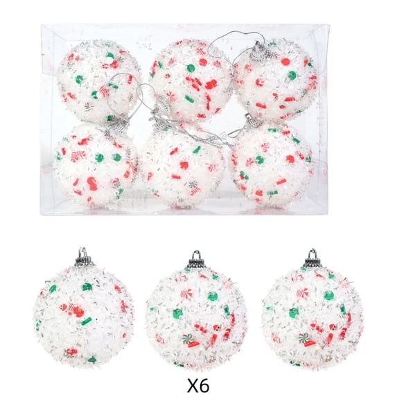 Sahpxhe Sequin Christmas Ornament Balls Shatterproof Foam Christmas Hanging Decorations with Candy and Snowman Patterns for Xmas Tree Decoration