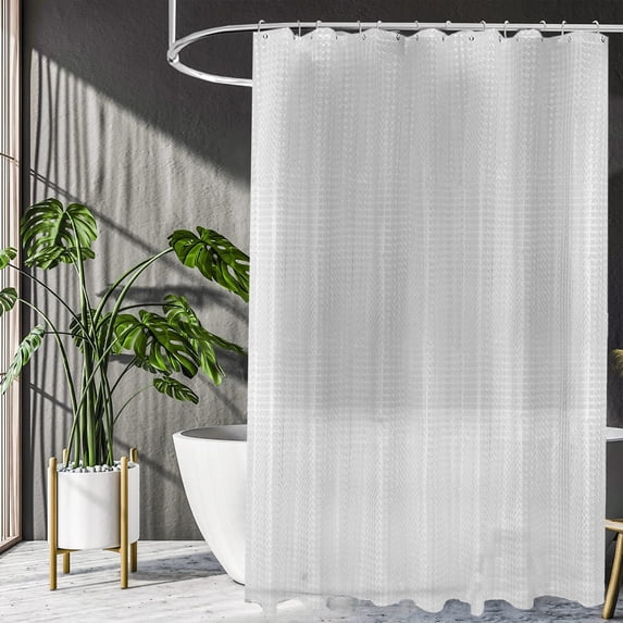 Sahpxhe Shower Curtain Solid Color Transparency Eva Bath Curtain,Clear Lightweight Bathroom Liner with Weighted Magnets and Rustproof Grommets,70.9X70.9in,White