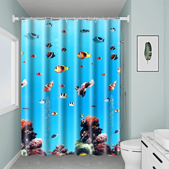 Sahpxhe Shower Curtain Waterproof -Mold Bath Curtain,Blue Themed Curtain with Dolphins,Seashells and Fish,Includes Hooks,Easy Hanging,59.1X70.9in,C-L