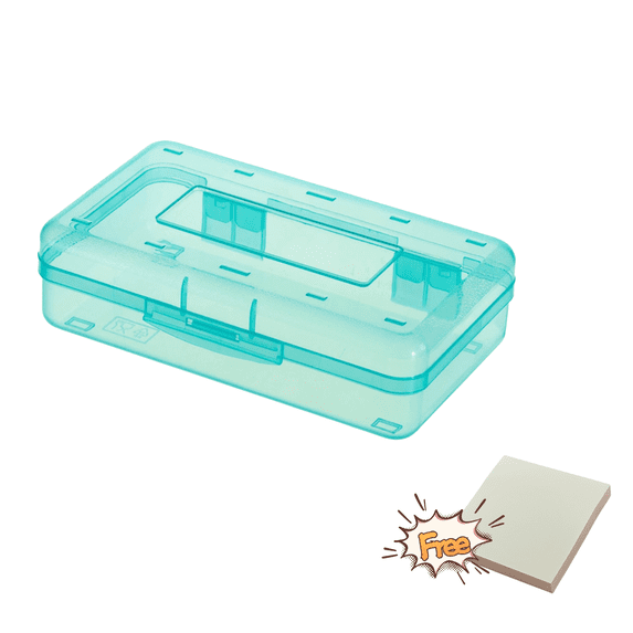 Sahpxhe Sky Blue Transparent Plastic Pencil Box,Large Capacity Clear Storage Box with Snap-Tight Lid,Size7.87X2.36X4.33In,Give Away 100Pcs Green Elf-Stick Notes,3x3 Inches To Do Lis