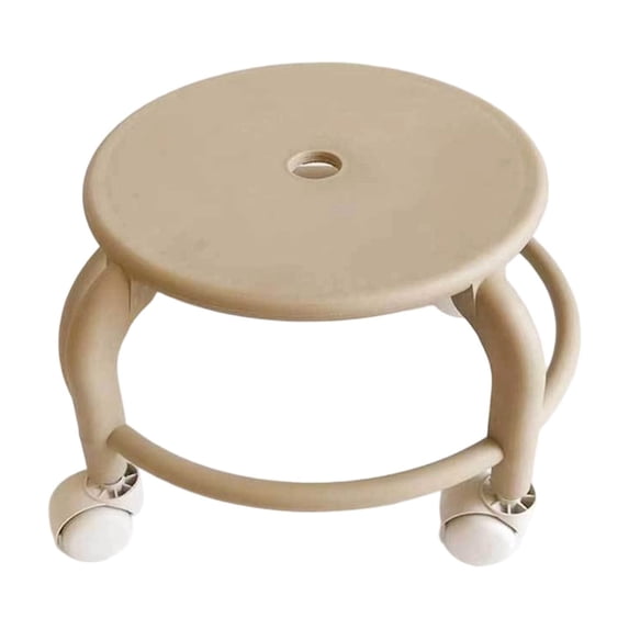 Sahpxhe Step Stool Castor-Wheel Rolling Low Stool,Plastic Foot Stool Movable Seat with 360° Rotation for Home,Kitchen,Porch to Change Shoes Beige