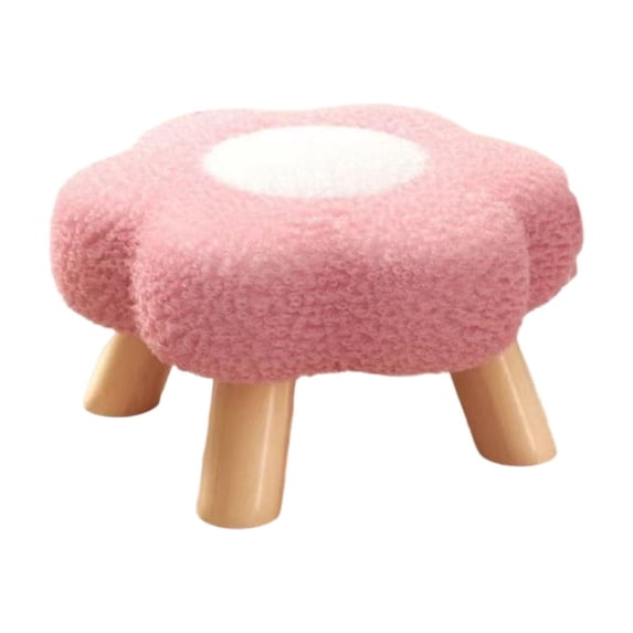 Sahpxhe Step Stool Flower Shape Wooden Stool,Small Round Solid Seat with Removable Cushion,Versatile Floor Footrest Step Stools for Living Room,Porch Pink