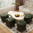 thumbnail image 1 of Sahpxhe Step Stool Green Solid Wood Low Stool with Soft Leather Padded Seat,Waterproof Stackable Footstool for Living Room,Entryway Change Shoes,Balcony A-L, 1 of 8