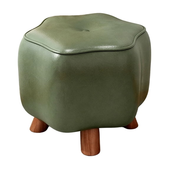 Sahpxhe Step Stool Green Solid Wood Low Stool with Soft Leather Padded Seat,Waterproof Stackable Footstool for Living Room,Entryway Change Shoes,Balcony B-L